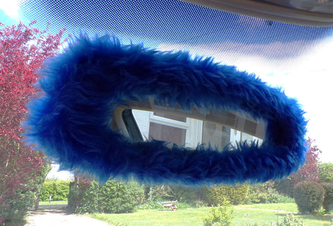 Royal Blue faux fur rear view interior car mirror cover