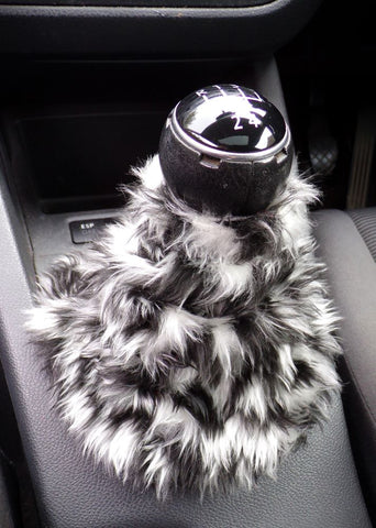 Snow Leopard print faux fur fluffy gear stick gaiter cover