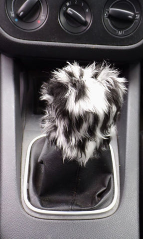 Snow Leopard print Gearknob cover Fuzzy faux fur