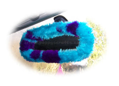Fuzzy faux fur rear view interior car mirror cover in choice of print