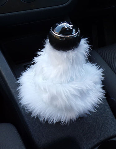 White Fluffy faux fur Gear Stick Gaiter Cover