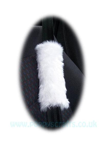 1 pair of Fuzzy White fluffy car seatbelt pads faux fur