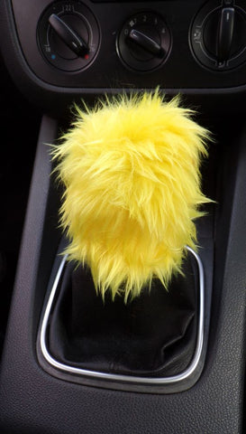 Fuzzy faux fur Bright Yellow Gearknob cover cute