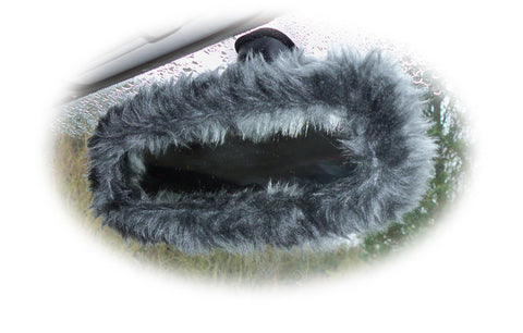 Dark Grey faux fur rear view interior car mirror cover