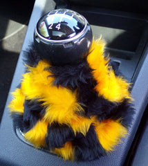 Bumble Bee Striped print faux fur fluffy gear stick gaiter cover Poppys Crafts