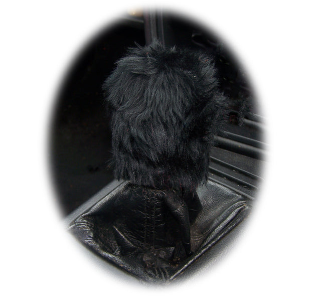 Fuzzy faux fur Black Gear knob cover cute Poppys Crafts
