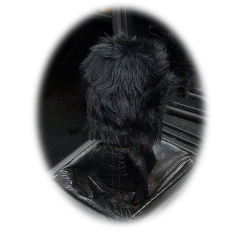 Fuzzy faux fur Black Gear knob cover cute