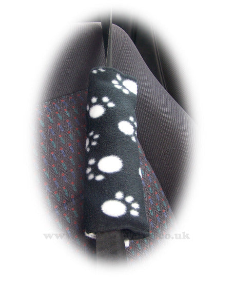 Black and White paw print fleece car seatbelt pads 1 pair Poppys Crafts