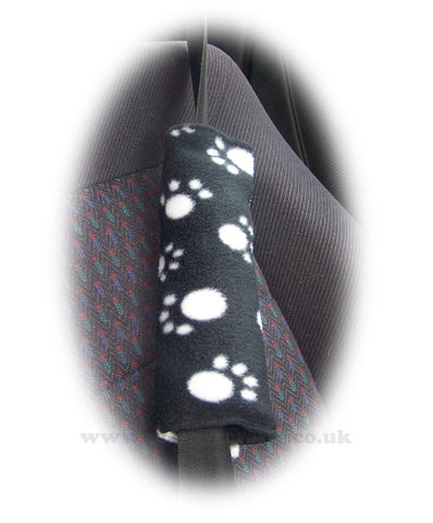 Black and White paw print fleece car seatbelt pads 1 pair