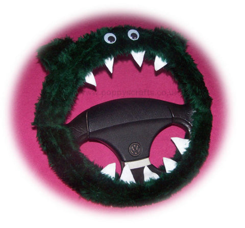 Dark Green fuzzy Monster steering wheel cover