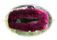 Burgundy red faux fur rear view interior car mirror cover Poppys Crafts