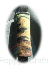 Camouflage print Fleece Car Steering wheel cover & matching seatbelt pad set Poppys Crafts