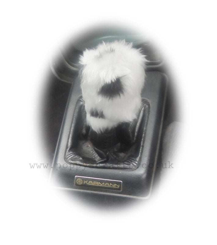 Dalmatian Spot fluffy black and white gear knob cover Poppys Crafts