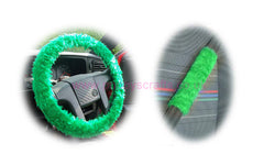 Emerald Green fluffy steering wheel cover and matching faux fur seatbelt pads Poppys Crafts