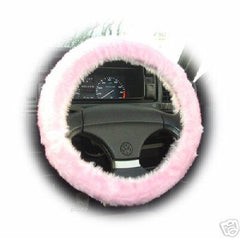 Pretty Baby pink fluffy Steering wheel cover and matching fuzzy seatbelt pads Poppys Crafts