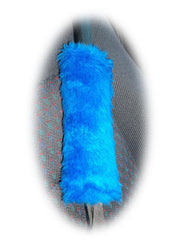 Fuzzy royal blue fluffy car seatbelt pads faux fur 1 pair Poppys Crafts