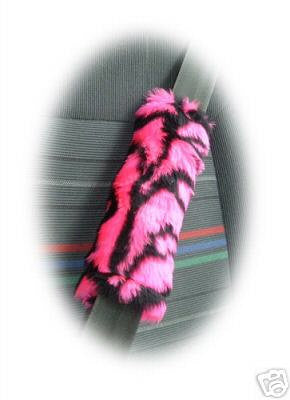 Pink and black fuzzy faur fur tiger stripe print shoulder strap pad