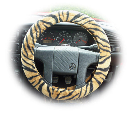 Gold and black tiger stripe fleece car steering wheel cover