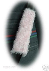 Fuzzy baby pink faux fur car seatbelt pads 1 pair furry and fluffy Poppys Crafts