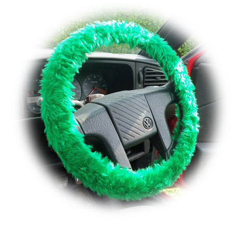 Emerald Green fuzzy faux fur car steering wheel cover