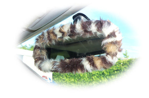 Leopard print faux fur furry fluffy fuzzy car mirror cover