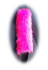 Fluffy Barbie Pink Car Steering wheel cover & matching fuzzy faux fur seatbelt pad set Poppys Crafts
