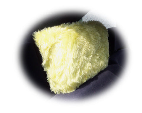 Sunshine yellow faux fur fuzzy car headrest covers