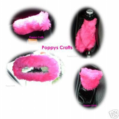 Cute Barbie Pink fluffy faux fur car accessories 4 piece set
