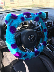 Cute Fuzzy faux fur Spotty Monster car steering wheel cover Poppys Crafts