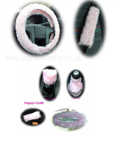 Large 7 Piece Baby Pink fluffy car accessories set faux fur