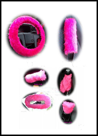 Large 7 Piece Barbie Pink fluffy car accessories set faux fur