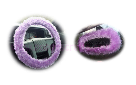 Lilac fuzzy steering wheel cover with cute matching rearview mirror cover