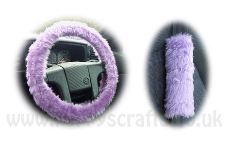 Gorgeous Lilac Car Steering wheel cover & matching fuzzy faux fur seatbelt pad set