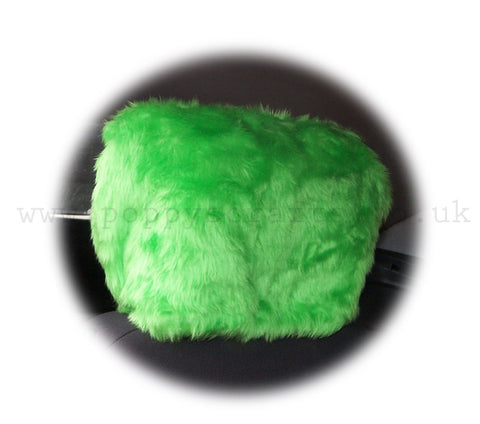 Funky Lime Green fluffy faux fur car headrest covers 1 pair