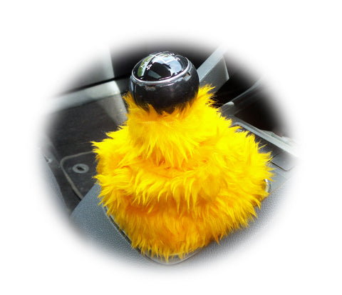 Marigold Yellow fuzzy faux fur gear stick gaiter cover