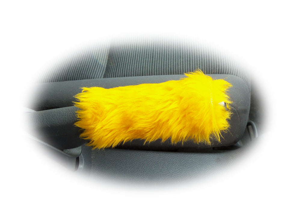 Fuzzy faux fur Marigold Yellow Handbrake cover cute Poppys Crafts