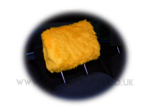 Marigold Orange fluffy faux fur car headrest covers 1 pair