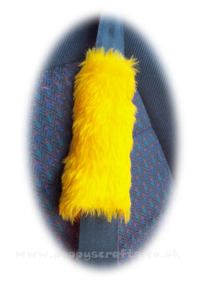 Fuzzy faux fur Marigold car seatbelt pads 1 pair furry and fluffy Poppys Crafts