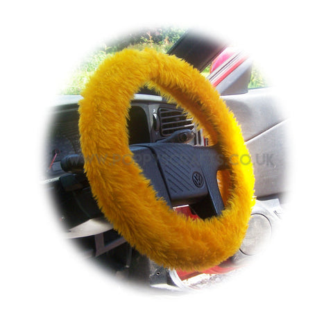 Marigold Orange fuzzy faux fur car Steering wheel cover