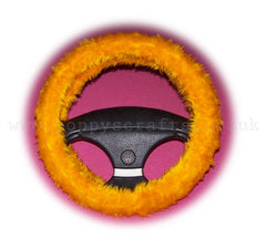 Marigold Orange fuzzy faux fur car Steering wheel cover Poppys Crafts
