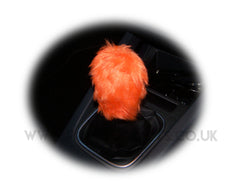 Tangerine Orange fuzzy faux fur Gear knob stick shift cover Poppys Crafts