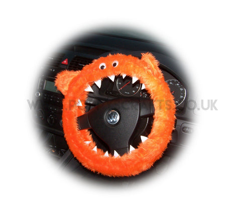 Fuzzy faux fur Tangerine Orange Monster steering wheel cover