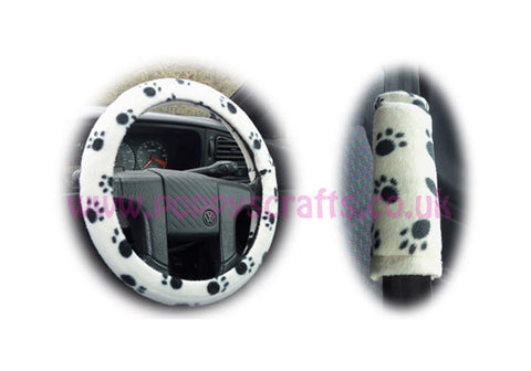 Paw print Fleece Car Steering wheel cover & matching seatbelt pad set