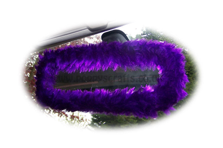 Purple faux fur fuzzy rear view interior car mirror cover Poppys Crafts