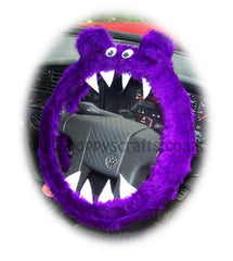 Fuzzy Purple Monster faux fur car steering wheel cover Poppys Crafts