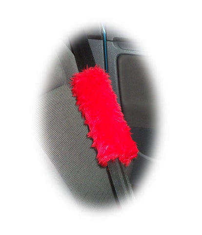 Fuzzy faux fur red seatbelt pads 1 pair