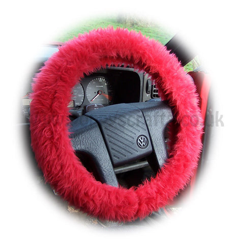 Racing Red fuzzy faux fur car steering wheel cover