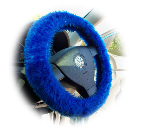 Royal Blue fuzzy faux fur car steering wheel cover