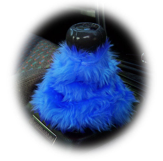 Royal Blue fluffy fuzzy gear stick gaiter cover Poppys Crafts