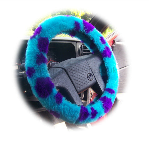 Spotty Monster fuzzy faux fur car steering wheel cover